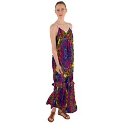 Kaleidoscope Pattern Ornament Cami Maxi Ruffle Chiffon Dress