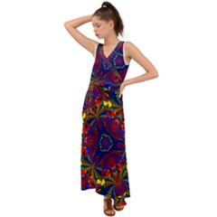 Kaleidoscope Pattern Ornament V-neck Chiffon Maxi Dress