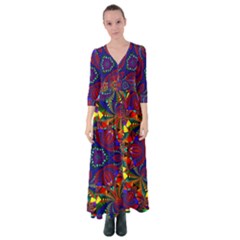 Kaleidoscope Pattern Ornament Button Up Maxi Dress