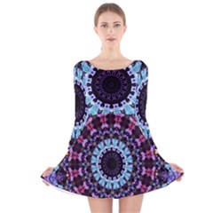 Kaleidoscope Shape Abstract Design Long Sleeve Velvet Skater Dress