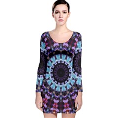 Kaleidoscope Shape Abstract Design Long Sleeve Velvet Bodycon Dress