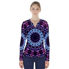 Kaleidoscope Shape Abstract Design V-neck Long Sleeve Top by Simbadda