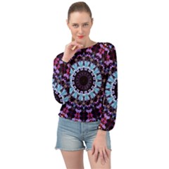 Kaleidoscope Shape Abstract Design Banded Bottom Chiffon Top