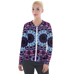 Kaleidoscope Shape Abstract Design Velour Zip Up Jacket by Simbadda