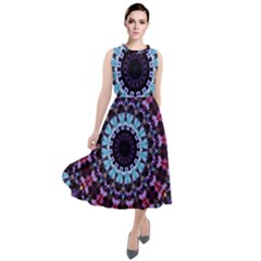 Kaleidoscope Shape Abstract Design Round Neck Boho Dress