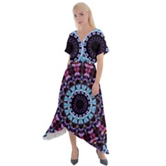 Kaleidoscope Shape Abstract Design Cross Front Sharkbite Hem Maxi Dress