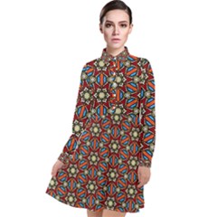 Pattern Stained Glass Church Long Sleeve Chiffon Shirt Dress by Simbadda