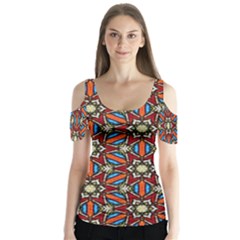 Pattern Stained Glass Church Butterfly Sleeve Cutout Tee 