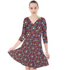 Pattern Stained Glass Church Quarter Sleeve Front Wrap Dress