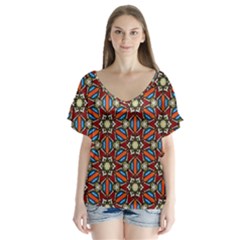 Pattern Stained Glass Church V-neck Flutter Sleeve Top