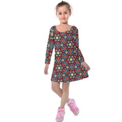 Pattern Stained Glass Church Kids  Long Sleeve Velvet Dress