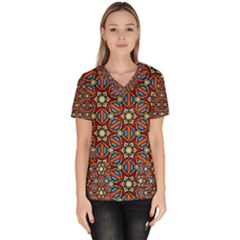 Pattern Stained Glass Church Women s V-neck Scrub Top