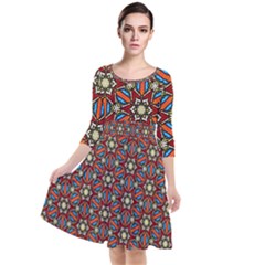 Pattern Stained Glass Church Quarter Sleeve Waist Band Dress