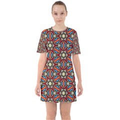 Pattern Stained Glass Church Sixties Short Sleeve Mini Dress