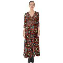 Pattern Stained Glass Church Button Up Boho Maxi Dress