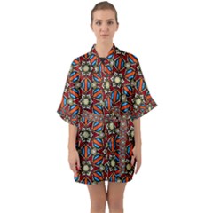 Pattern Stained Glass Church Half Sleeve Satin Kimono  by Simbadda