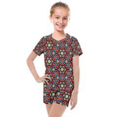 Pattern Stained Glass Church Kids  Mesh Tee And Shorts Set