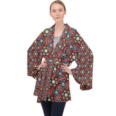 Pattern Stained Glass Church Long Sleeve Velvet Kimono  by Simbadda