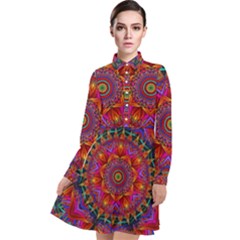 Kaleidoscope Pattern Ornament Long Sleeve Chiffon Shirt Dress