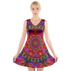 Kaleidoscope Pattern Ornament V-neck Sleeveless Dress