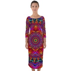 Kaleidoscope Pattern Ornament Quarter Sleeve Midi Bodycon Dress