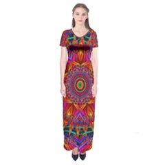 Kaleidoscope Pattern Ornament Short Sleeve Maxi Dress