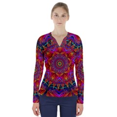 Kaleidoscope Pattern Ornament V-neck Long Sleeve Top by Simbadda