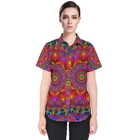 Kaleidoscope Pattern Ornament Women s Short Sleeve Shirt by Simbadda