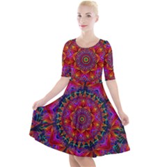 Kaleidoscope Pattern Ornament Quarter Sleeve A-line Dress