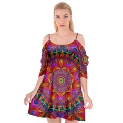 Kaleidoscope Pattern Ornament Cutout Spaghetti Strap Chiffon Dress