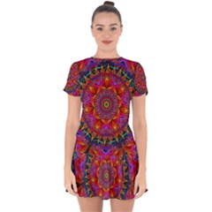 Kaleidoscope Pattern Ornament Drop Hem Mini Chiffon Dress