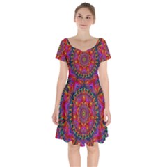 Kaleidoscope Pattern Ornament Short Sleeve Bardot Dress