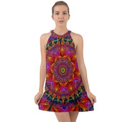 Kaleidoscope Pattern Ornament Halter Tie Back Chiffon Dress