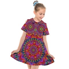 Kaleidoscope Pattern Ornament Kids  Short Sleeve Shirt Dress