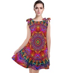 Kaleidoscope Pattern Ornament Tie Up Tunic Dress