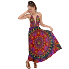 Kaleidoscope Pattern Ornament Backless Maxi Beach Dress