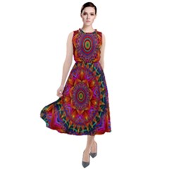 Kaleidoscope Pattern Ornament Round Neck Boho Dress