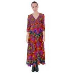 Kaleidoscope Pattern Ornament Button Up Maxi Dress by Simbadda