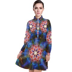 Mandala Pattern Kaleidoscope Long Sleeve Chiffon Shirt Dress