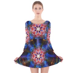 Mandala Pattern Kaleidoscope Long Sleeve Velvet Skater Dress