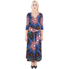 Mandala Pattern Kaleidoscope Quarter Sleeve Wrap Maxi Dress