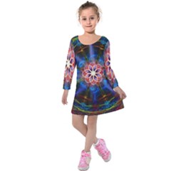 Mandala Pattern Kaleidoscope Kids  Long Sleeve Velvet Dress