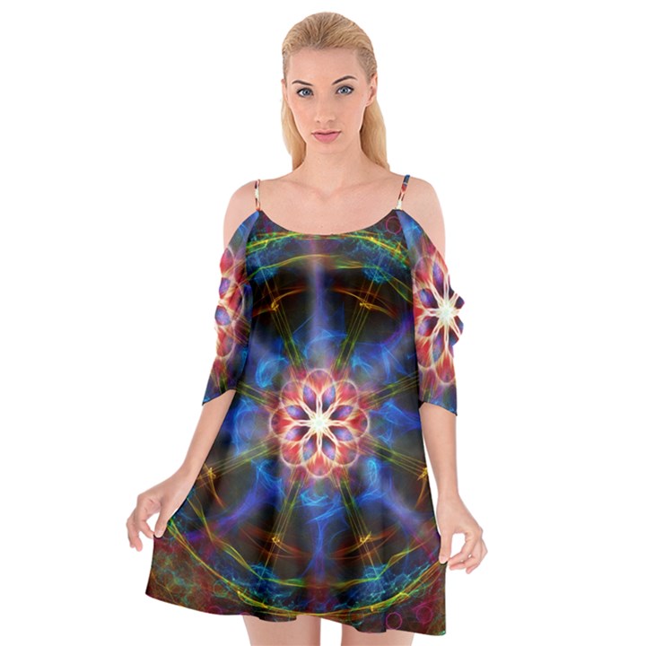 Mandala Pattern Kaleidoscope Cutout Spaghetti Strap Chiffon Dress