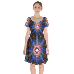 Mandala Pattern Kaleidoscope Short Sleeve Bardot Dress