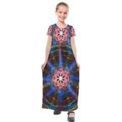 Mandala Pattern Kaleidoscope Kids  Short Sleeve Maxi Dress