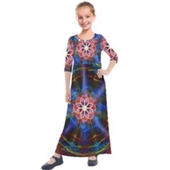 Mandala Pattern Kaleidoscope Kids  Quarter Sleeve Maxi Dress