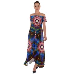 Mandala Pattern Kaleidoscope Off Shoulder Open Front Chiffon Dress