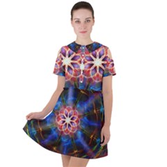 Mandala Pattern Kaleidoscope Short Sleeve Shoulder Cut Out Dress 