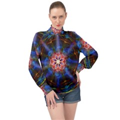 Mandala Pattern Kaleidoscope High Neck Long Sleeve Chiffon Top