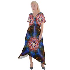 Mandala Pattern Kaleidoscope Cross Front Sharkbite Hem Maxi Dress